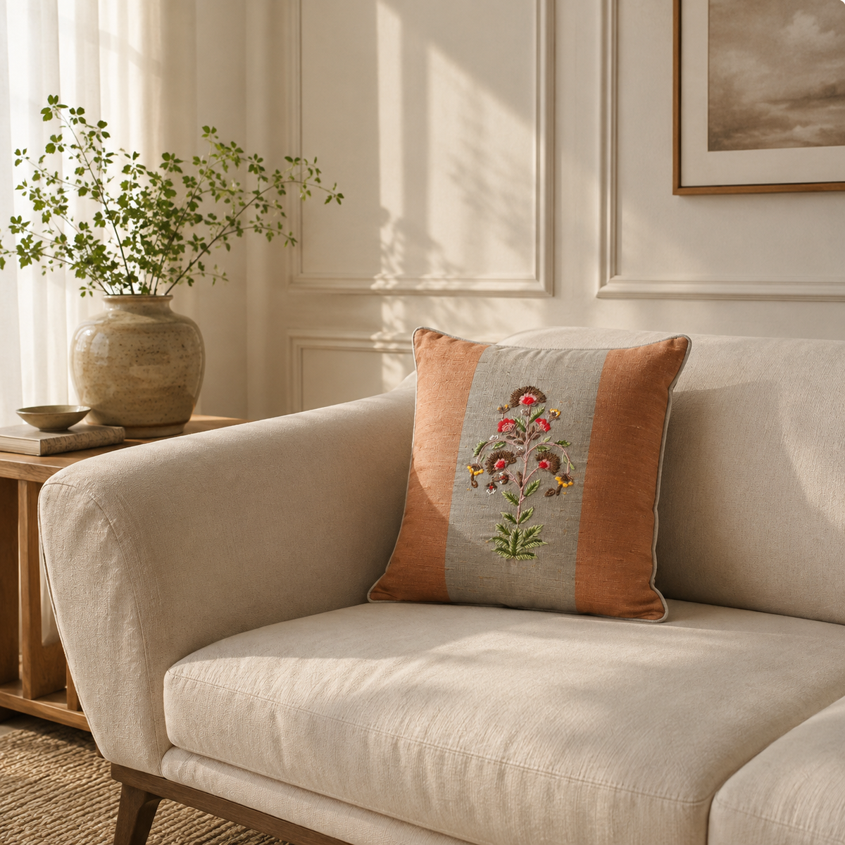 FLEUR DE SILK EMBROIDERED CUSHION