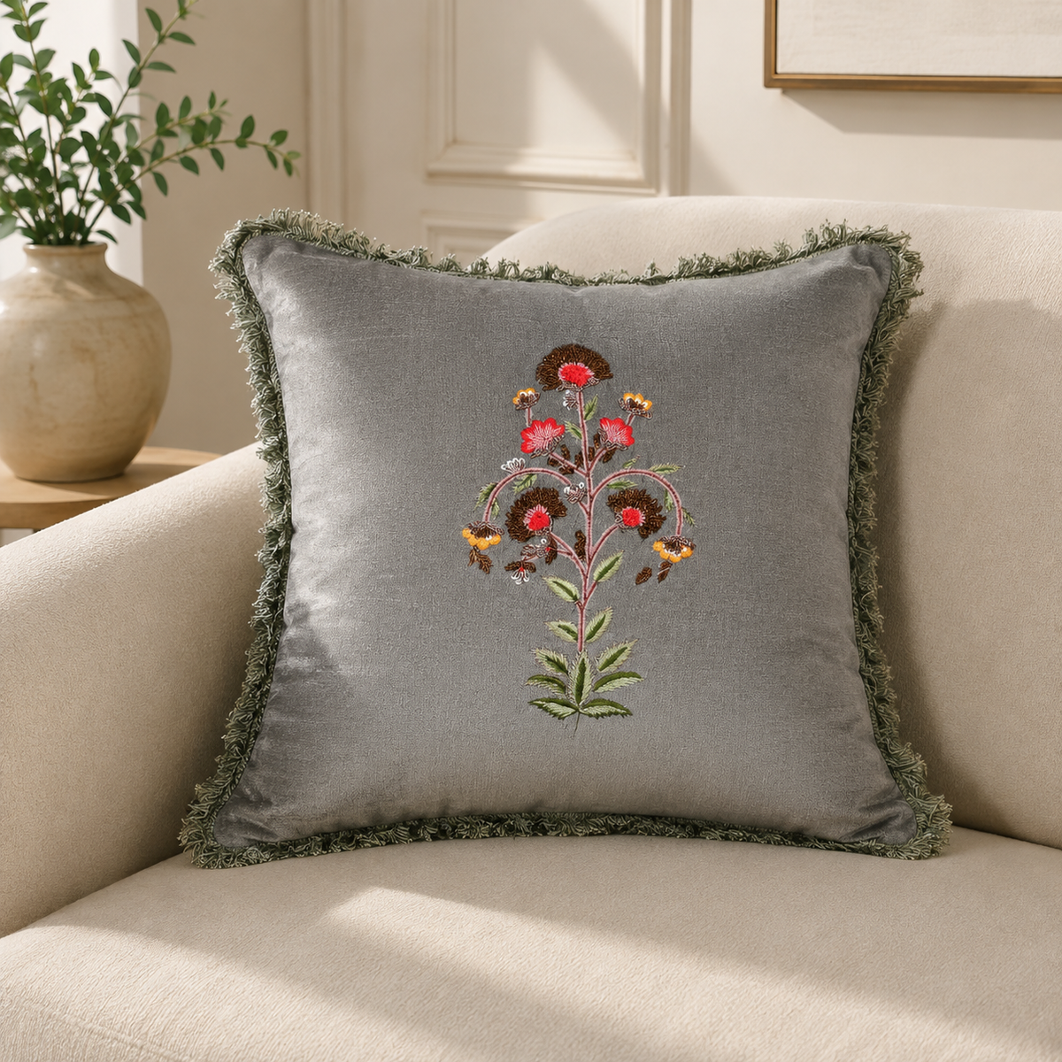FLEUR DE SILK EMBROIDERED CUSHION